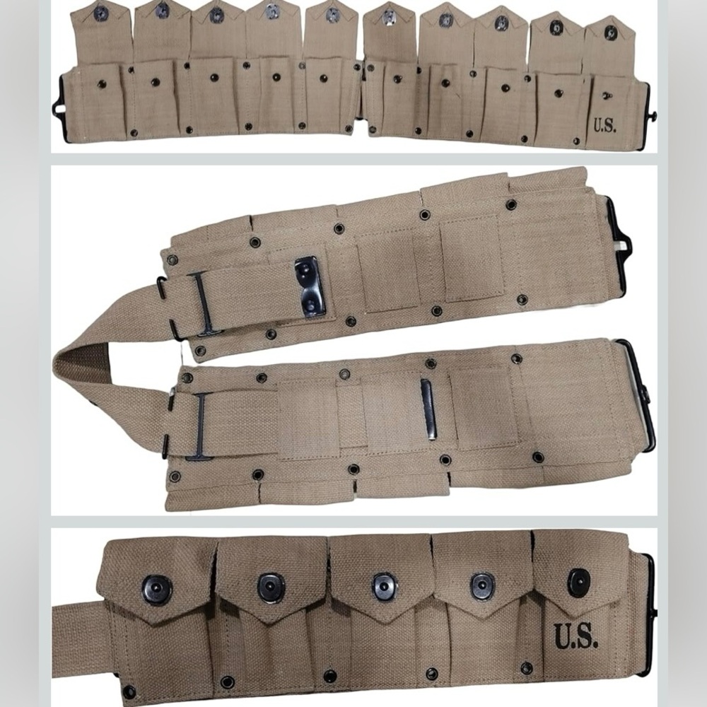 U.S Army Rifle Cartridge WWII Springfield 10 Pocket Canvas Ammo Belt Bandolier - Picture 3 of 4